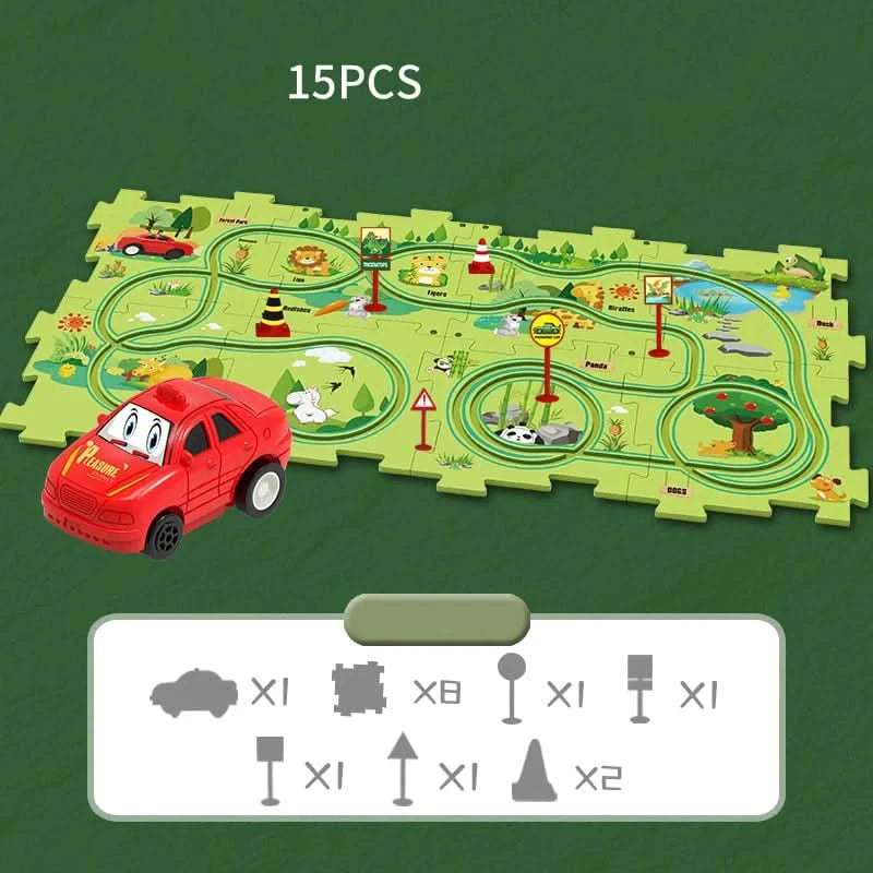 Circuit-puzzle educativo con veicoli elettrici 